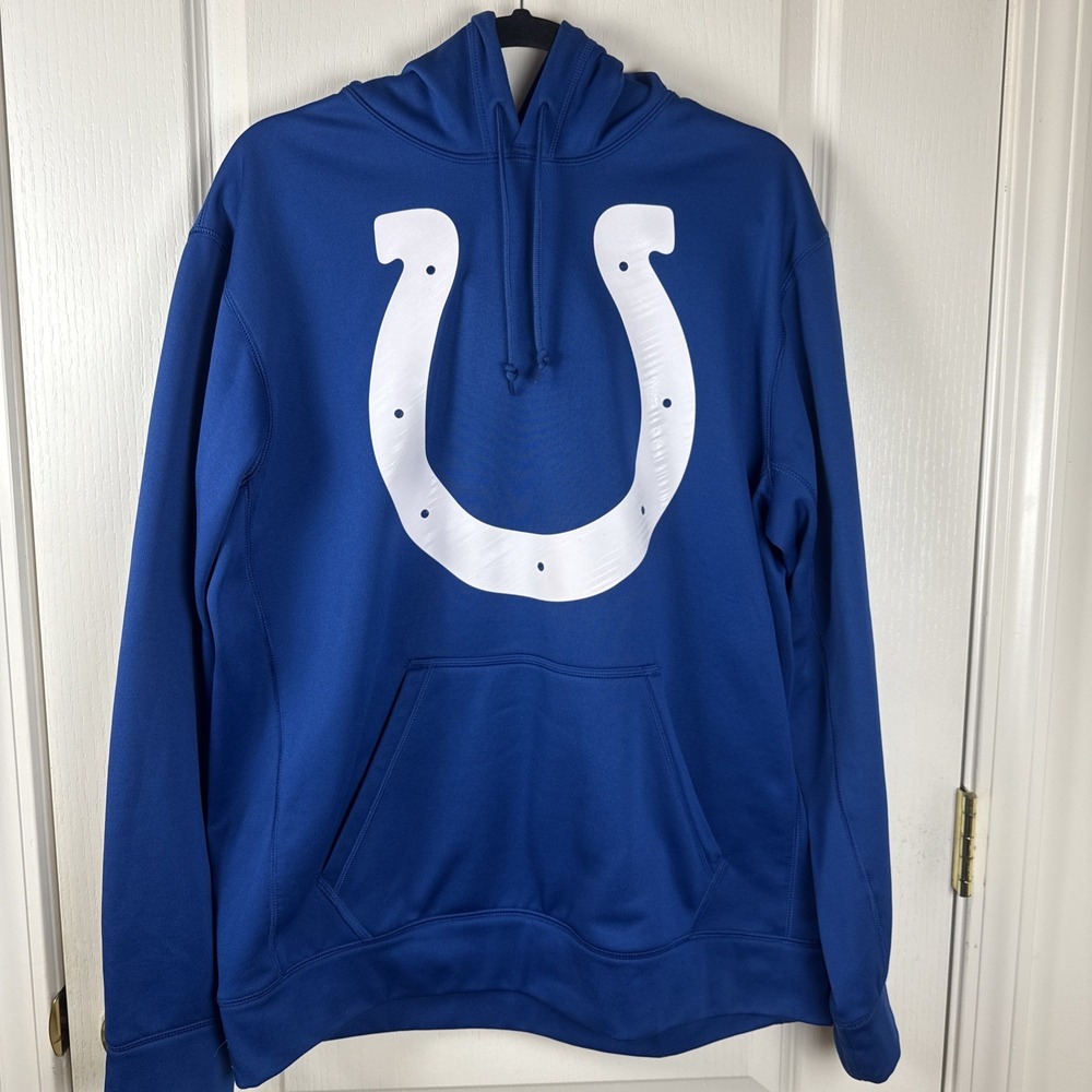 Nike Indianapolis Colts Therma Fit Hoodie Sz L Blue Horseshoe Logo NFL